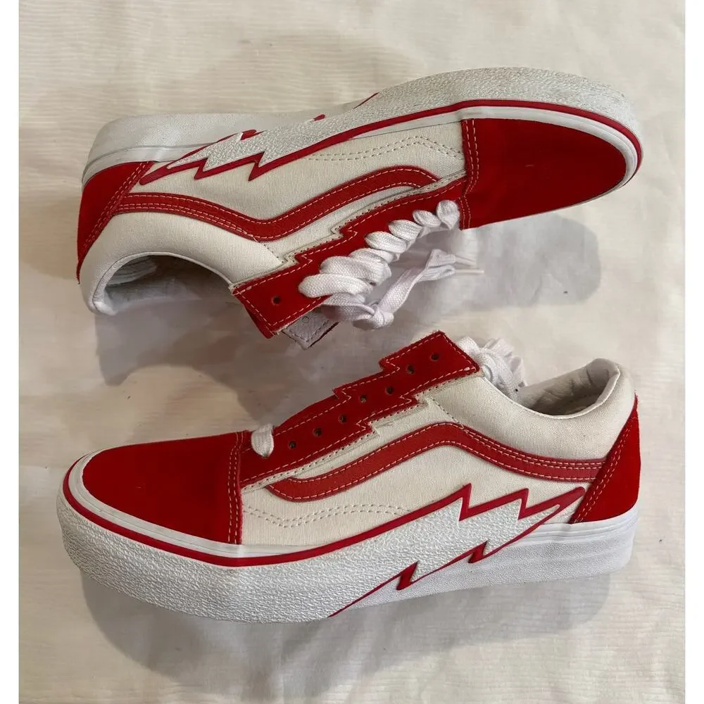 Vans Old Skool Lightning Bolt Red True White Sneaker Size Mens 8.5 Womens 10